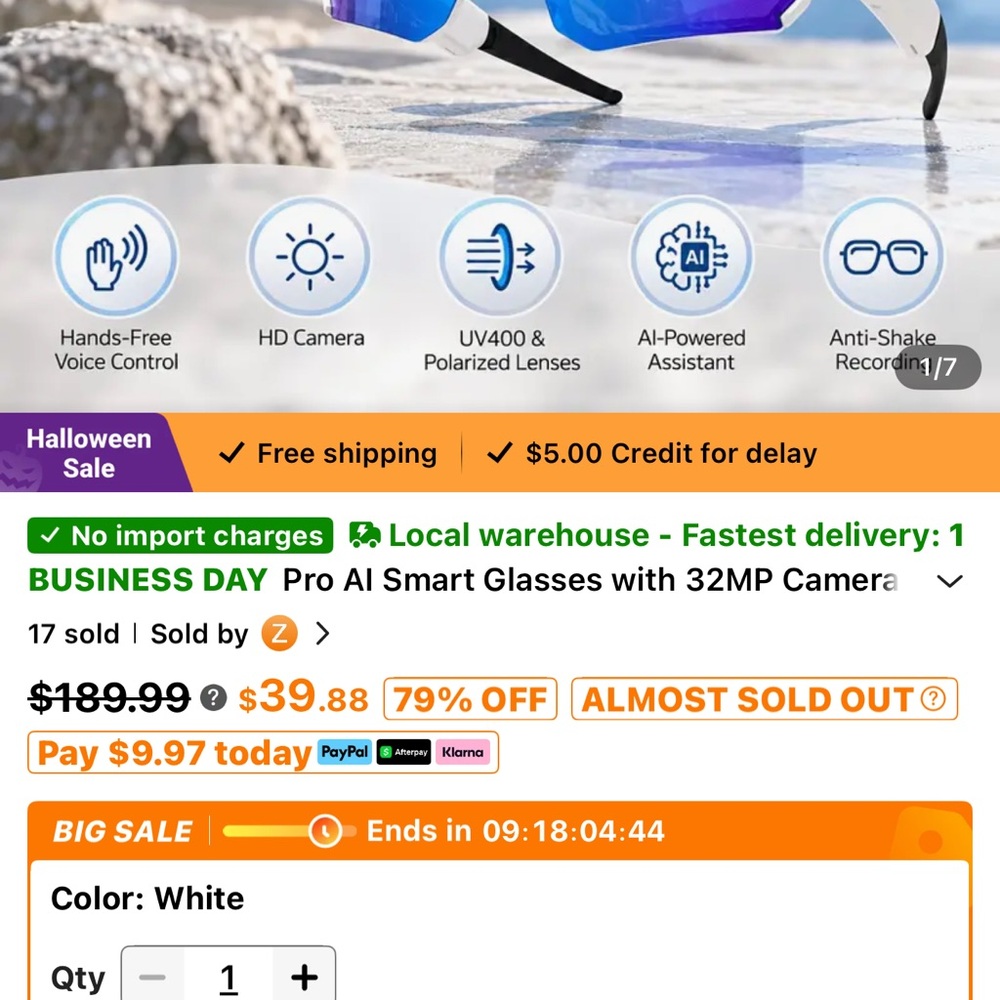 Pro AI Smart Glasses with 32MP Camera - White